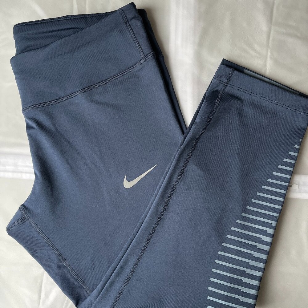 Nike Running Dri-Fit Athletic Crop Legging Blue Grey Color, Size Large